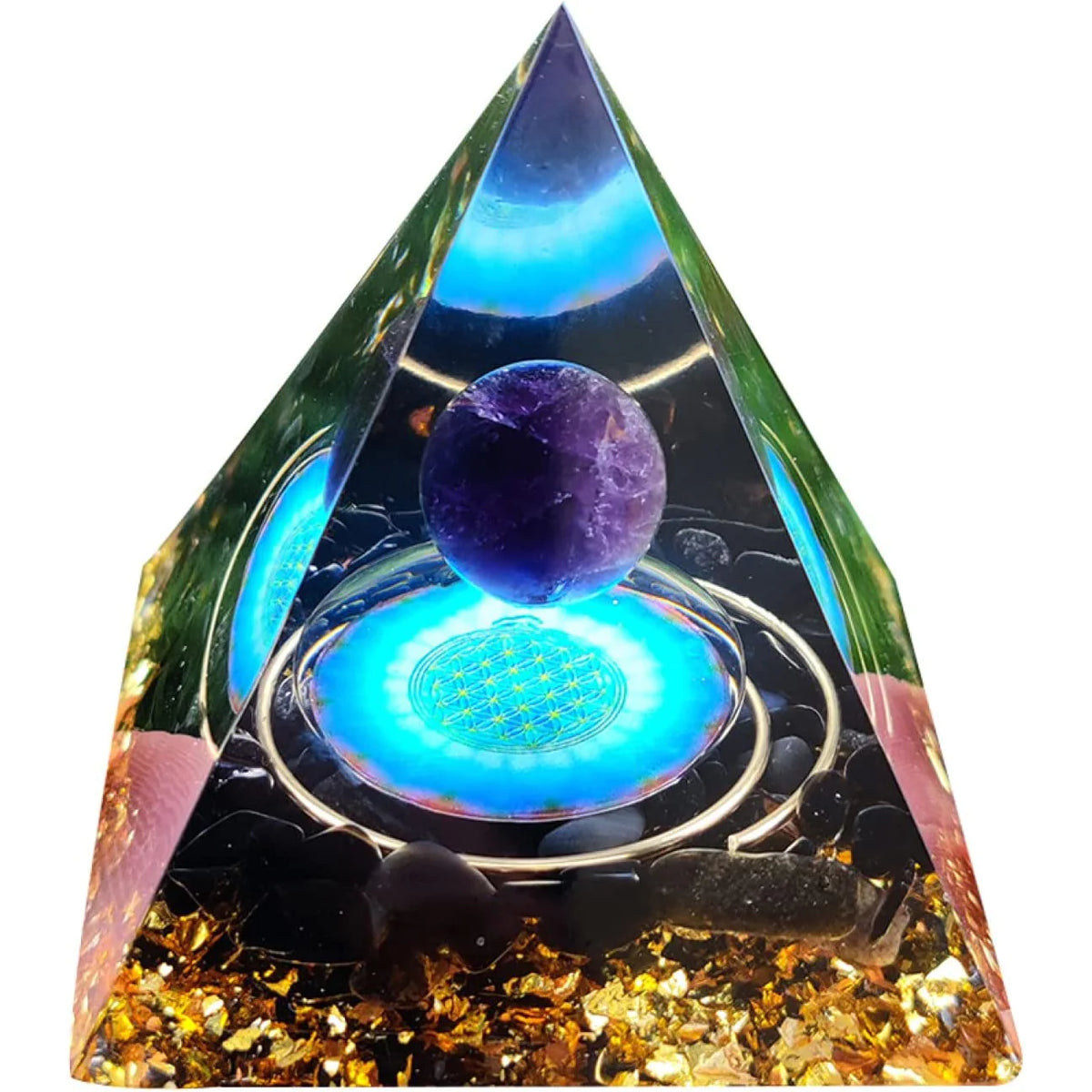 Amethyst Crystal Sphere with Obsidian Orgone Pyramid