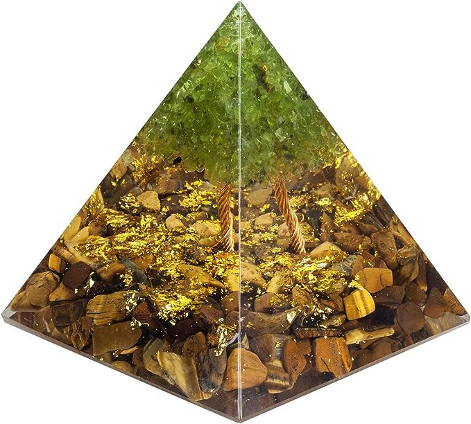 Tree of Life Peridot With Tiger Eye Orgone Pyramid